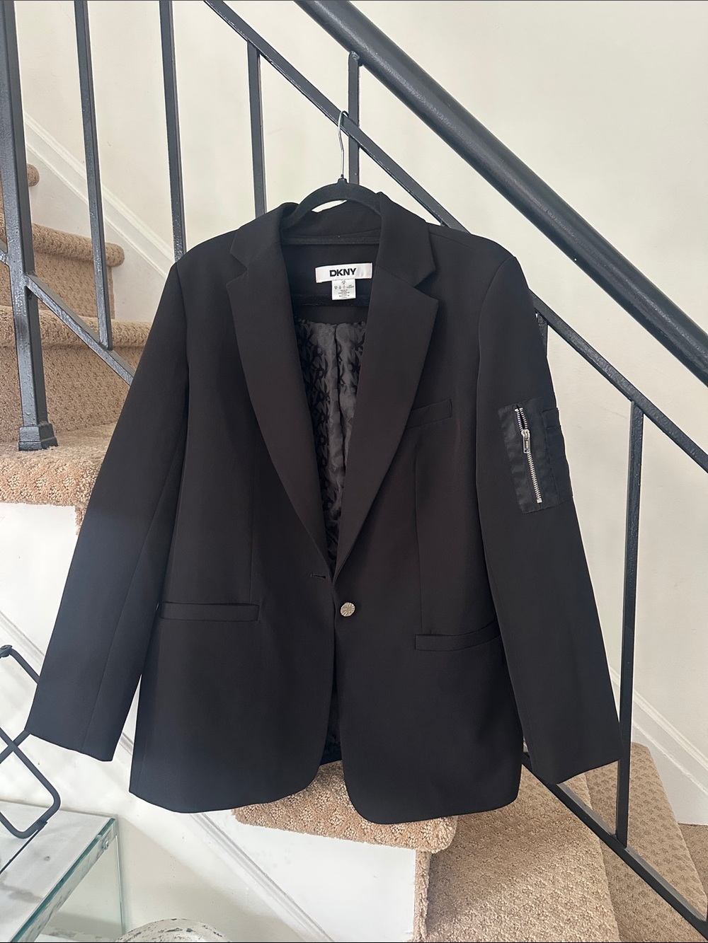 DKNY Men's Black Single-Button Sport Coat with Sleeve Zip Pocket